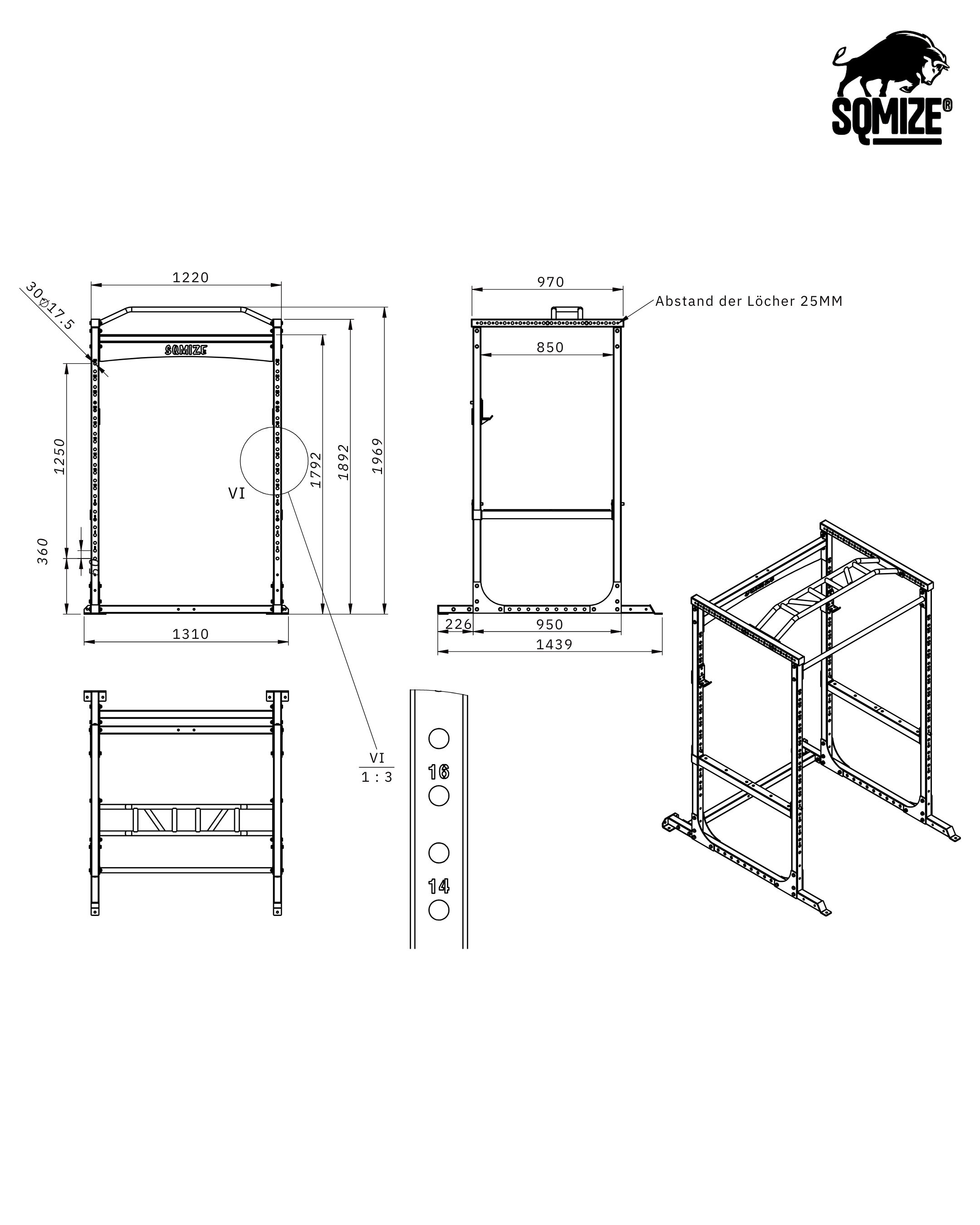Power Rack SQMIZE® POWER PACK SQ7.04, Höhe 197 cm